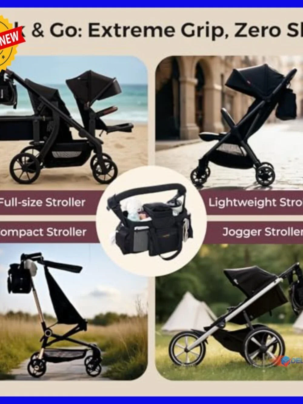 Extra Large Stroller Organizer with Insulated Cup Holders and Pacifier Pocket